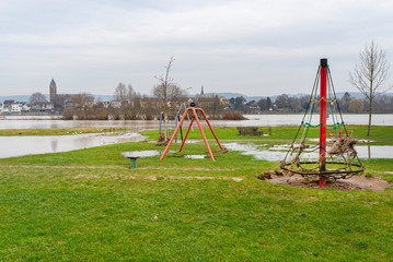 A playground on the banks of a river in western Germany, after being flooded.