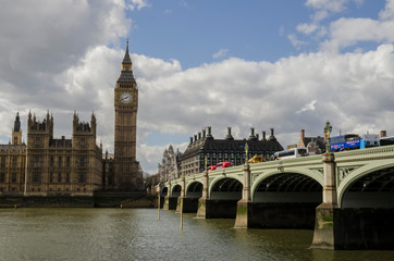 Naklejka premium London, England, February 20th, 2017: House of Parliament and Westminster Bridge,