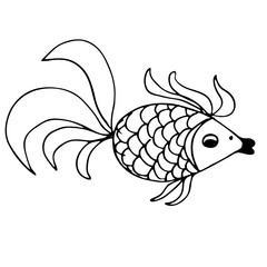 Draw me - vector illustration of sea animals. Coloring game Marlin Fish for children.