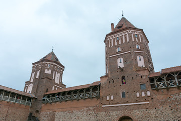 Fototapeta na wymiar Belarus. Mir castle. Corner tower of the castle