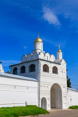 Annunciation gate church of Intercession (Pokrovsky) convent in Suzdal, Russia. Golden ring of Russia