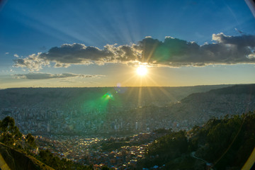 sun fall on the skyline of the city of La Paz
