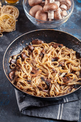 Tagliatelle pasta with champignion mushrooms