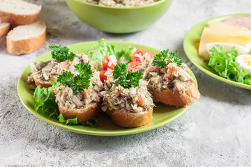 Sandwiches or baguette with paste