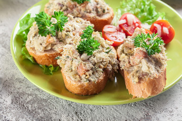 Sandwiches or baguette with paste