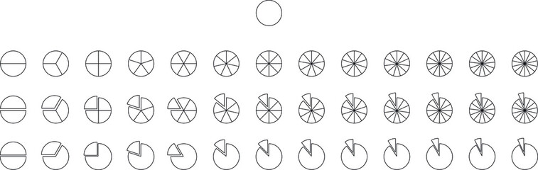 Fractions vector icons. Pie chart line circles