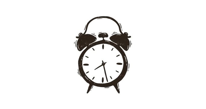 Graphic outline hand drawn animated alarm clock