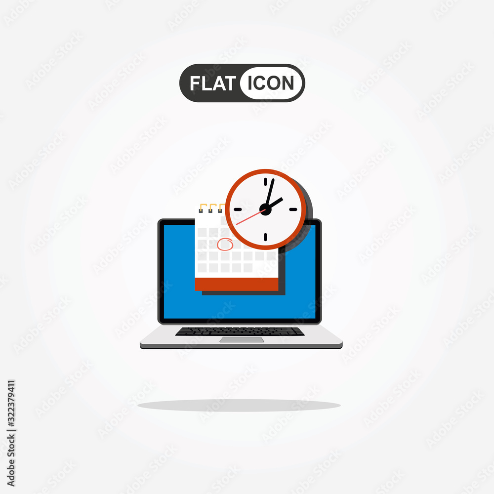 Poster calendar and clock on laptop screen. schedule concepts. modern flat design graphic elements. vector 