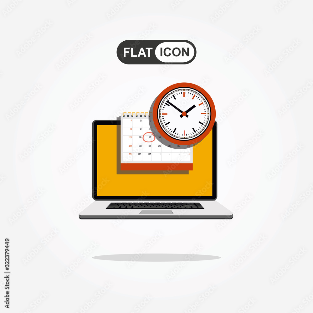 Poster calendar and clock on laptop screen. schedule concepts. modern flat design graphic elements. vector 