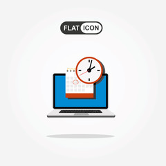 Calendar and clock on laptop screen. Schedule concepts. Modern flat design graphic elements. Vector illustration