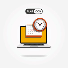 Calendar and clock on laptop screen. Schedule concepts. Modern flat design graphic elements. Vector illustration