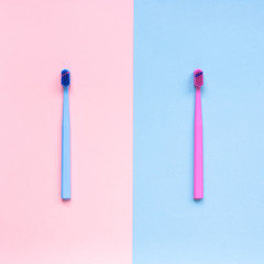 Teeth hygiene and oral care products flatlay