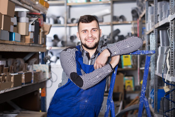 Male worker displaying his workplace