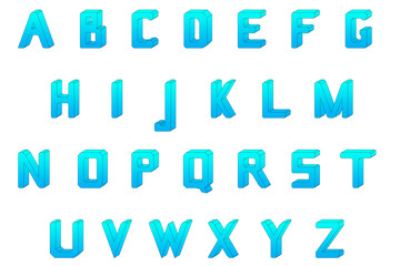 English alphabet, geometric letters with a blue-blue gradient.