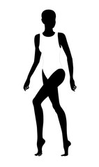 Fototapeta na wymiar Athletic woman legs walking barefoot clothes on a white silhouette