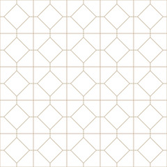 Vector seamless geometric ornamental minimalistic pattern. White oriental luxury background. Grid symmetric design