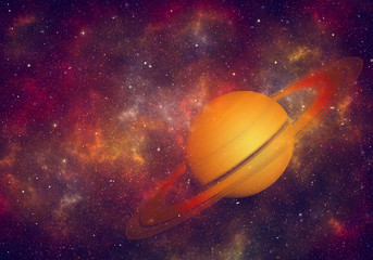 Planet Saturn in night sky with nebula and stars © Nada Sertic