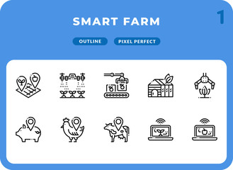 Smart Farm Outline Icons Pack for UI. Pixel perfect thin line vector icon set for web design and website application.