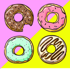 COLOR DONUTS ON YELLOW BACKGROUND