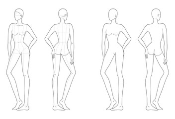 Fototapeta na wymiar Fashion template of women in standing poses. 