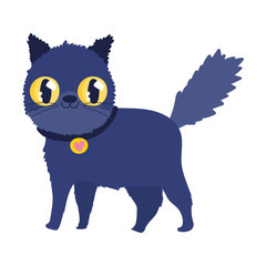 black cat with collar heart cartoon feline character pets