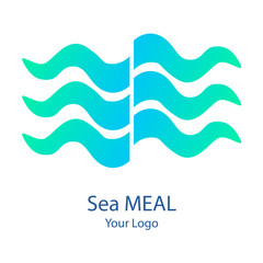 Vector trendy marine logo of a green blue algae or kelp waves in modern gradient colors. Can be used for sea store, ocean products, eco company, camp or business. Flat style