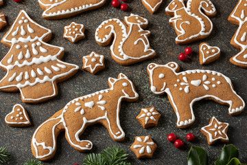 Gingerbread cookies in the shape of forest animals
