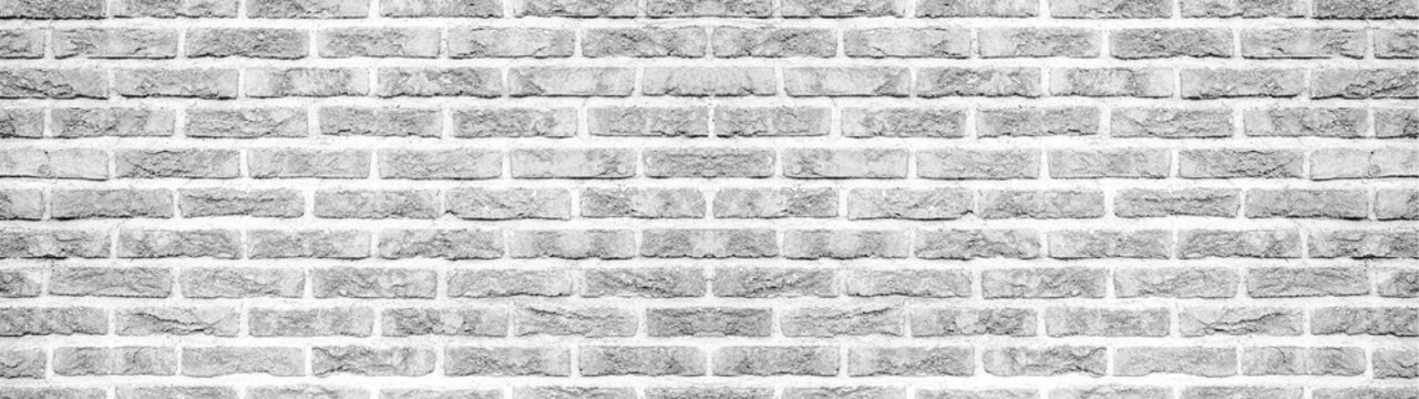 Fototapeta White gray light rustic brick wall texture banner panorama 