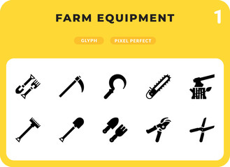 Farm Equipment Glyph Icons Pack for UI. Pixel perfect thin line vector icon set for web design and website application.