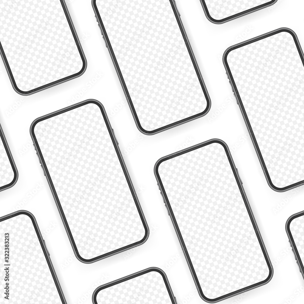 Poster smartphone mockup. cellphone frame with blank display isolated templates. vector stock illustration.