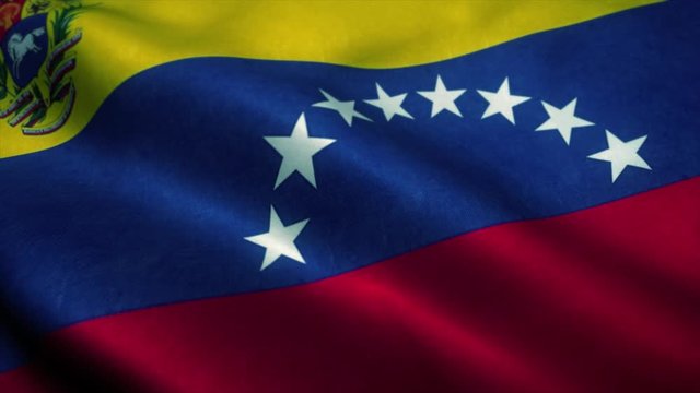 Venezuela flag waving in the wind. National flag of Venezuela. Sign of Venezuela seamless loop animation. 4K
