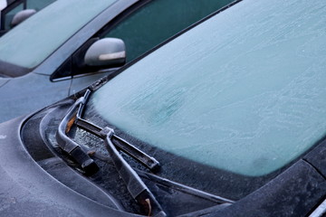 Car wiper blades on the windshield. Selective focus