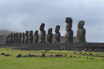 Photo of the largest Moais sequence in an archaeological site on Easter Island.