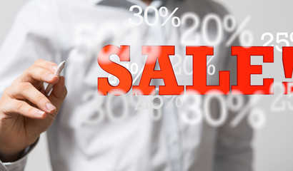 Hand Holding Red Percentage Sign 3d