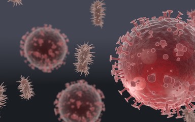 Obraz premium Coronavirus Infection inside human body. Respiratory disease is spreading. Chinese epidemic, infected cells under microscope. 3d illustration. Vaccinations to reduce mortality. Ncov corona virus