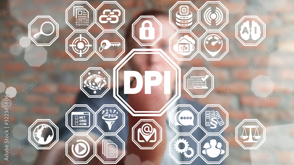 Poster dpi deep packet inspection digital data internet control concept. online web packet inspection сompl