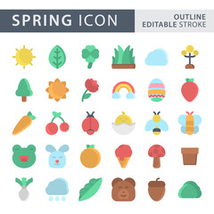 Set of Spring icon in Flat Color style isolated on white background. for your web site design, logo, app, UI. Vector graphics illustration and editable stroke. EPS 10.