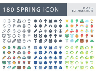 Big Bundle of Spring icon in isolated on white background. for your web site design, logo, app, UI. Vector graphics illustration and editable stroke. EPS 10.