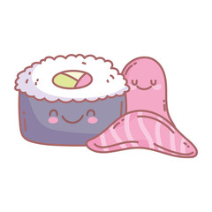 sushi salmon octopus and menu restaurant food cartoon