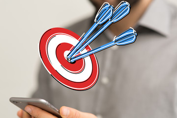 Dart arrow on target dartboard, Business success concept..
