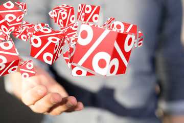 using white and red sales flying icons 3D rendering