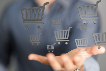 Online shopping business concept selecting shopping cart.