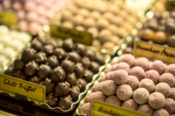 Delicious sweets on the show window