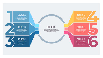 Business infographic. Organization chart with 6 options. Vector template.