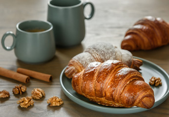 Breakfast with croissants,