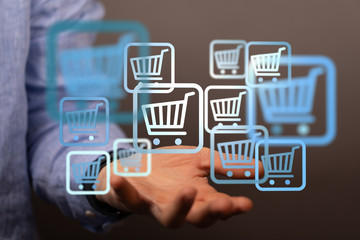 Online shopping business concept selecting shopping cart.