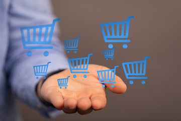 Shopping cart on digital tablet. Shopping online concept..
