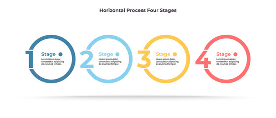 Business infographic template. Timeline with 4 steps, number options, circles. Vector chart.