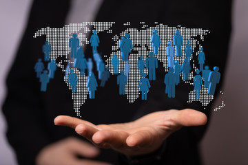 network holding in hand 3d connection data.