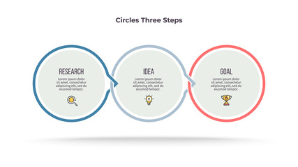 Business infographics. Timeline with 3 steps, options, circles. Vector template.